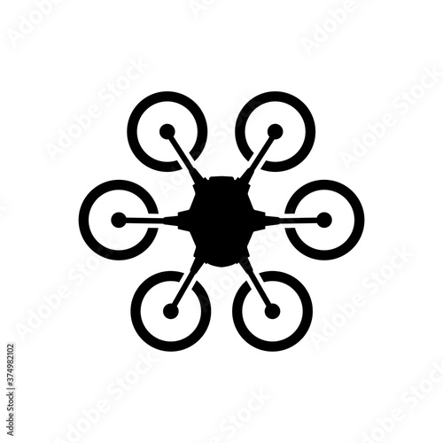 Quadcopter icon, flying drone logo isolated on white background