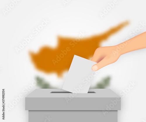 Cyprus election banner background. Ballot Box with blurred flag Template for your design