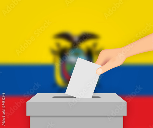 Ecuador election banner background. Ballot Box with blurred flag Template for your design