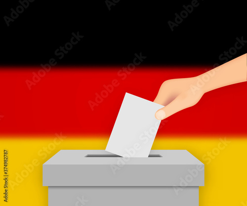 Germany election banner background. Ballot Box with blurred flag Template for your design