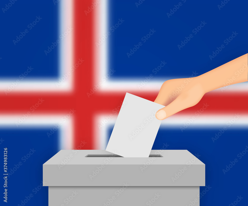 Iceland election banner background. Ballot Box with blurred flag Template for your design Iceland election banner background. Ballot Box with blurred flag Template for your design
