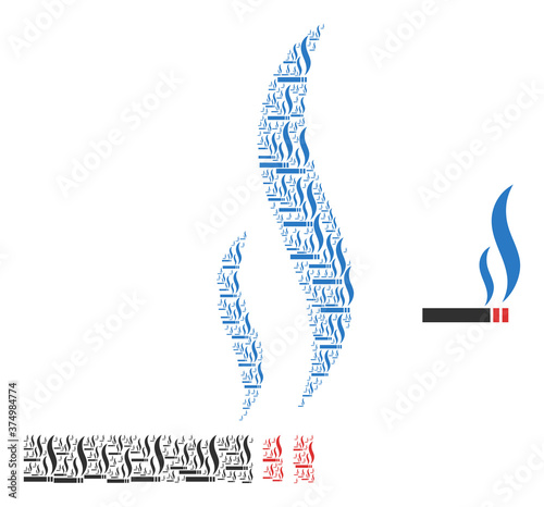 Vector smoking cigarette collage is organized of random recursive smoking cigarette parts. Recursive composition of smoking cigarette.