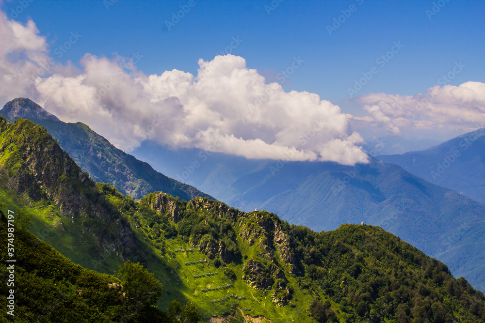 summer landscapes of the Caucasus mountains in Rosa Khutor, Sochi