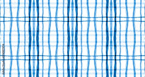 Plaid Fabric. Blue Indigo Picnic Texture. 