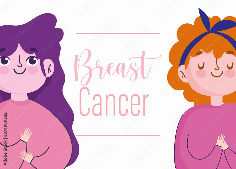 breast cancer awareness month cartoon women characters lettering motivational breast cancer awareness month cartoon women characters lettering motivational