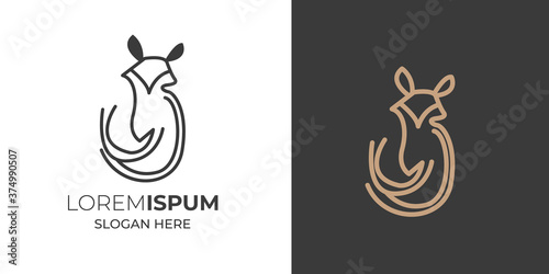 The fox creative line art modern shape logo design with black and white vector .silhouette logo template vector illustration vintage minimal retro icon mono line