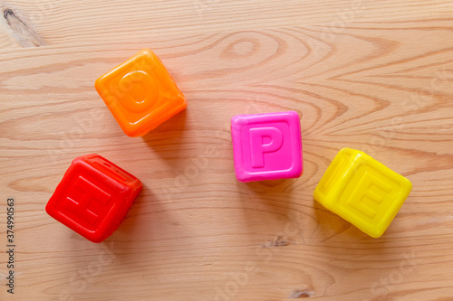 Hope word made of children plastic cubes