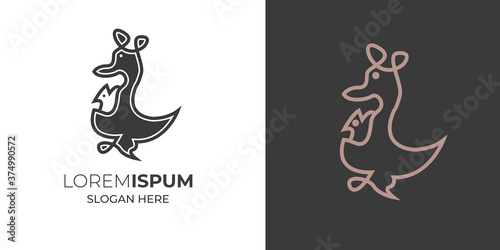 Kangaroo silhouette for logo design in color and black-and-white. Vector illustration.kangaroo vintage logo ,retro logo ,minimal design black vector ,line art business logo with baby kangaroo 8 5