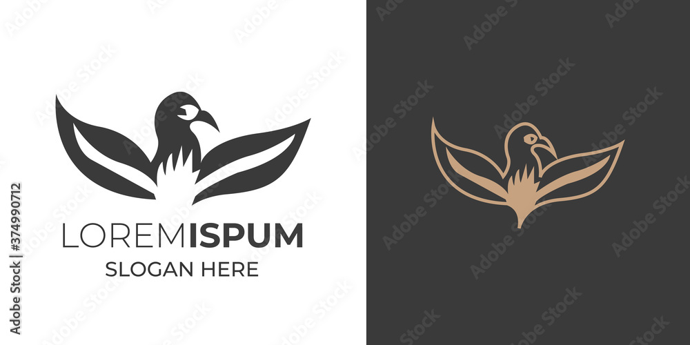 eagle into leaf with horns logo design black and white .eagle vector design eagle into leaf with horns logo design black and white .eagle vector design