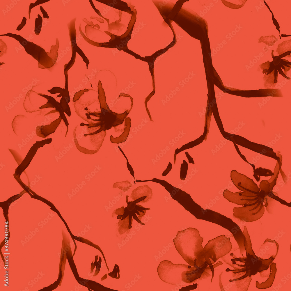 Cherry Blossoms Seamless. Apple Wallpaper. Red 