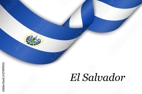 Waving ribbon or banner with flag of El Salvador