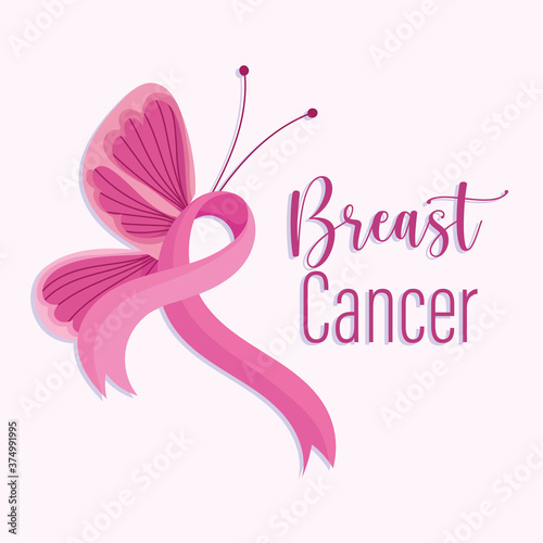 Canvas Print breast cancer awareness month pink ribbon side butterfly