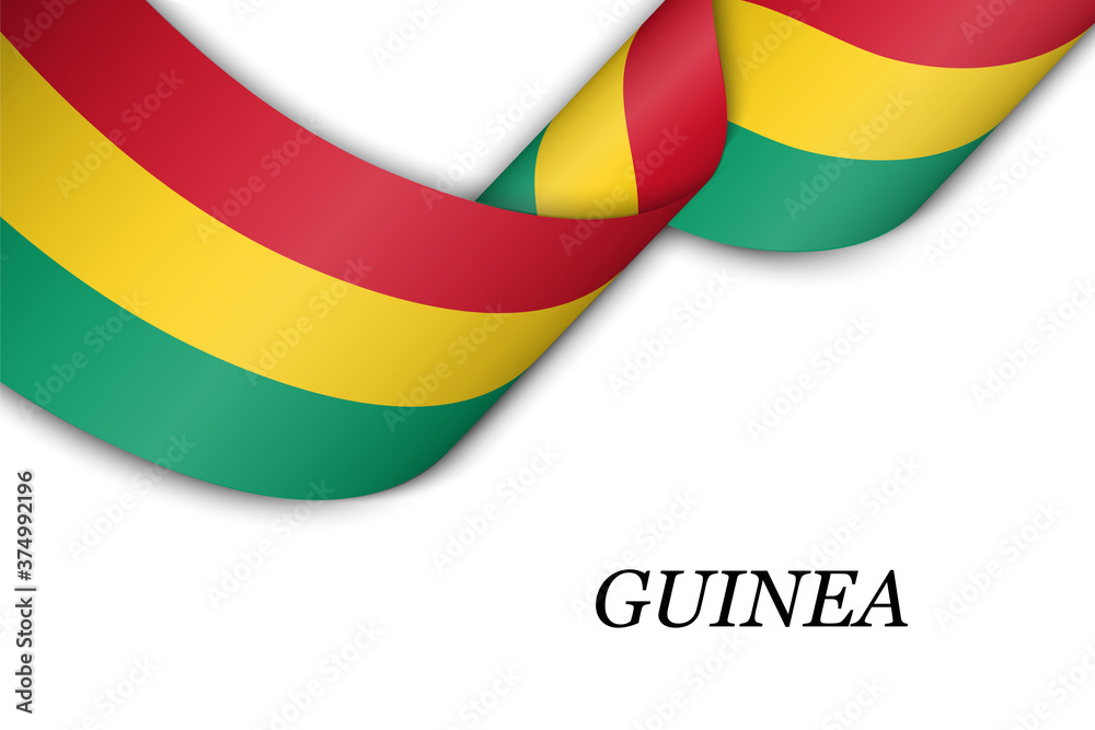Fototapeta premium Waving ribbon or banner with flag of Guinea.