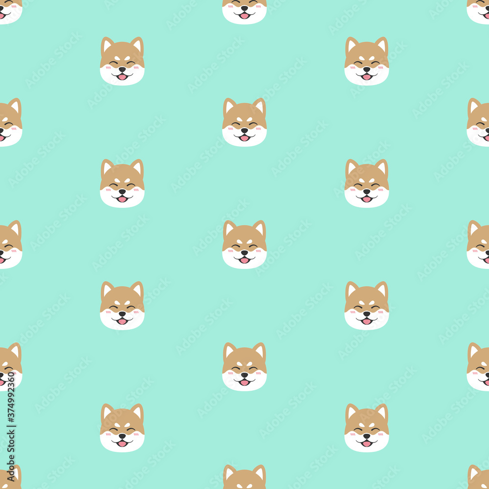 Seamless pattern with dog. Shiba Inu cartoon isolated on green. Seamless pattern with dog. Shiba Inu cartoon isolated on green.