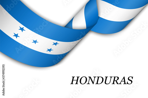 Waving ribbon or banner with flag of Honduras