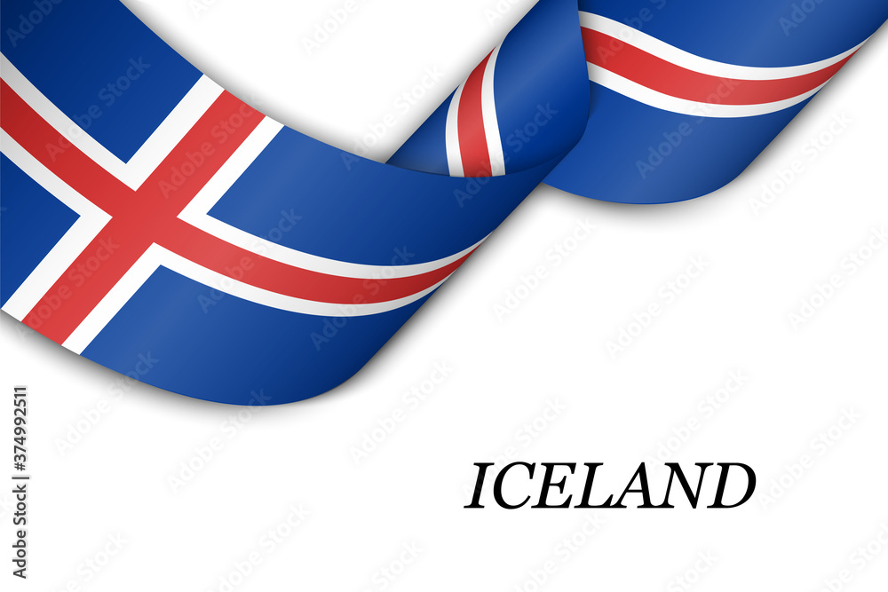 Waving ribbon or banner with flag of Iceland