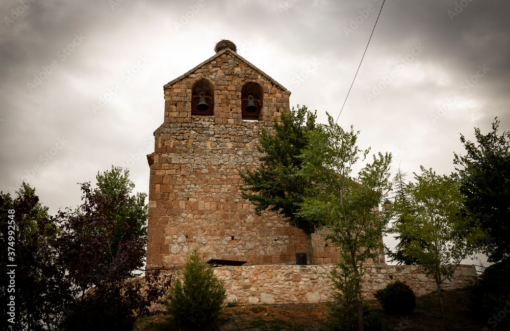 Fototapeta premium church of Saint John the Baptist in Mazagatos village (municipality of Languilla), province of Segovia, Castile and Leon, Spain