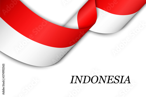 Waving ribbon or banner with flag of Indonesia