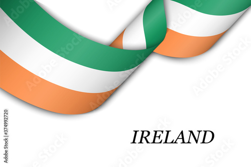Waving ribbon or banner with flag of Ireland