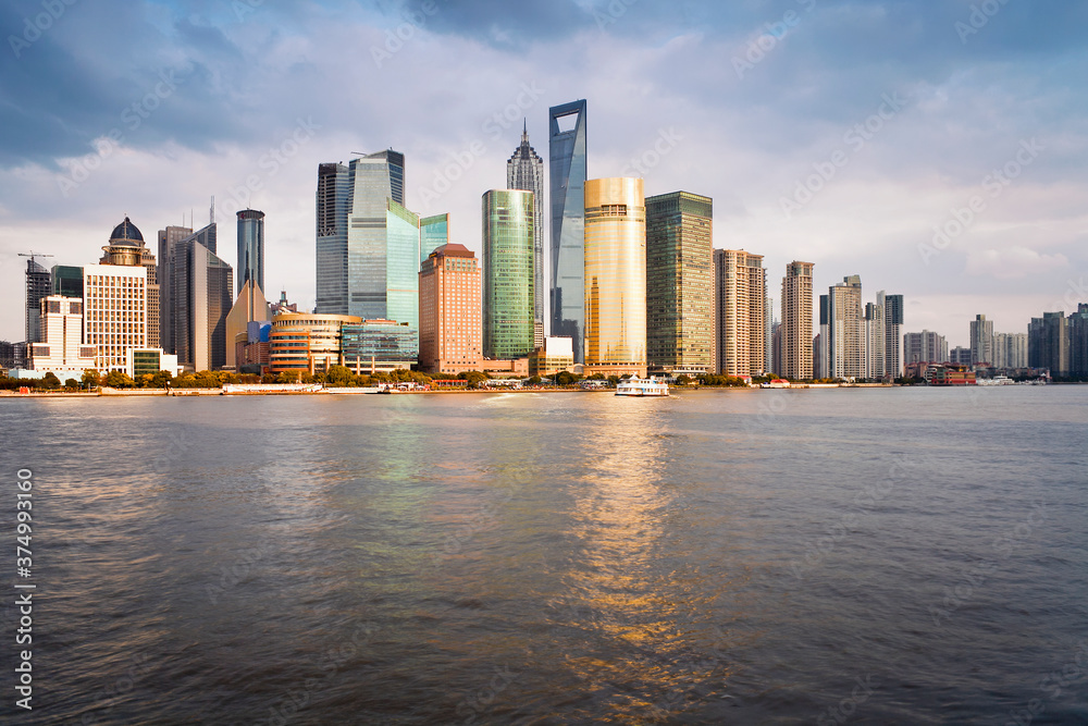 New Pudong skyline, looking across the Huangpu River from the Bund, Shanghai, China New Pudong skyline, looking across the Huangpu River from the Bund, Shanghai, China