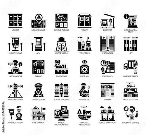 Set of public service thin line and pixel perfect icons for any web and app project.