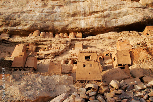 Ancient Tellem - Dogon village on the wall of Bandiagara Escarpm photo