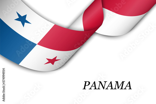 Waving ribbon or banner with flag of Panama