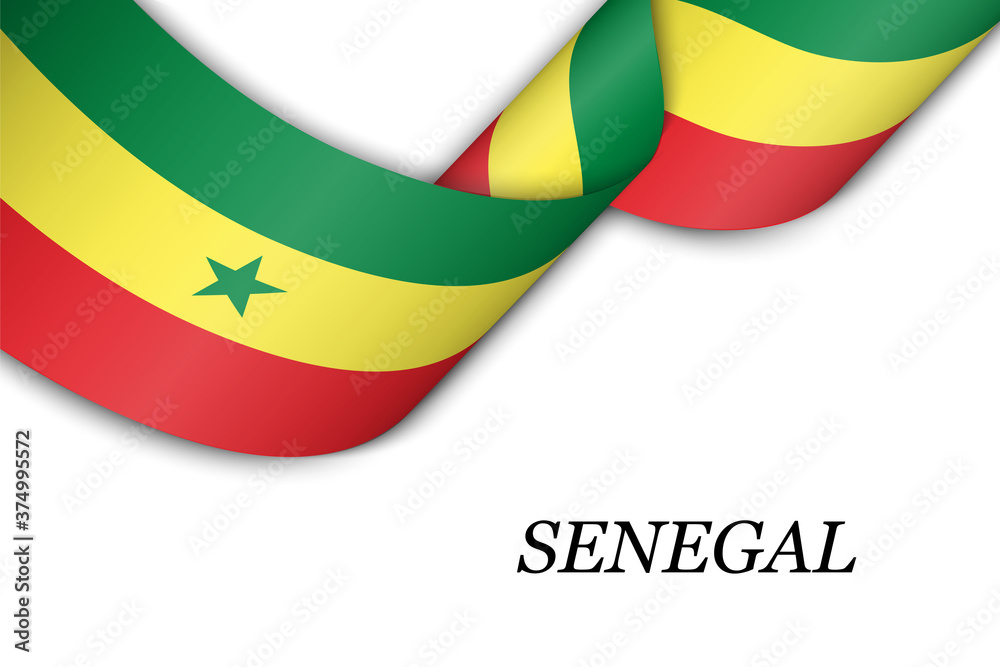 Obraz premium Waving ribbon or banner with flag of Senegal.