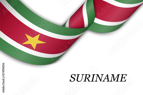 Waving ribbon or banner with flag of Suriname