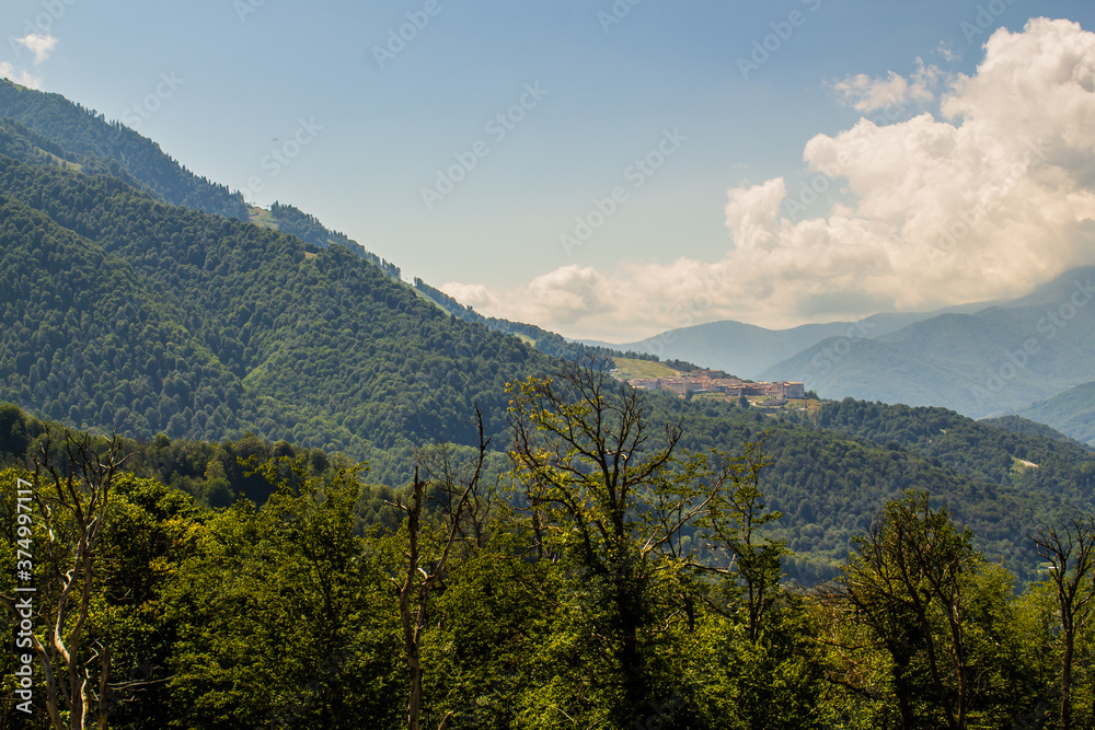 summer landscapes of the Caucasus mountains in Rosa Khutor, Sochi