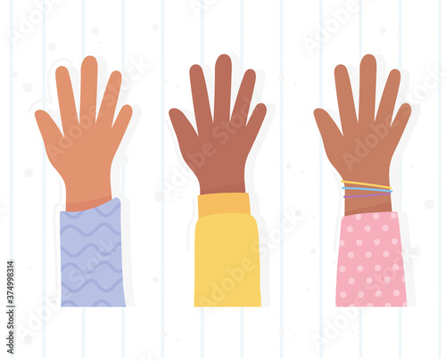 black lives matter for protest, hands up diversity people, awareness campaign against racial discrimination