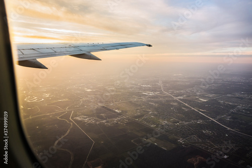 Window view from an airplane above Houston