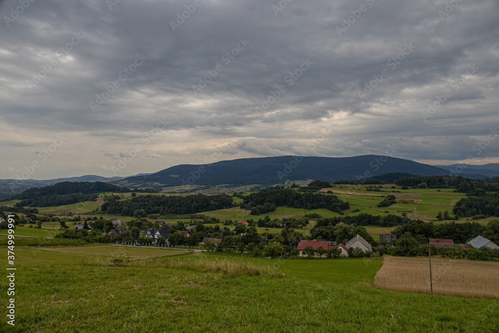 summer landscape with Polish mountains on a cloudy day