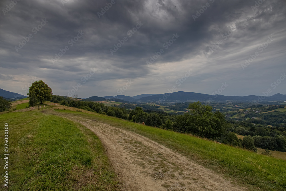 summer landscape with Polish mountains on a cloudy day