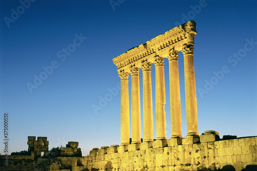Lebanon, Bekaa Valley, Baalbek, Roman Temple of Jupiter, dusk photo