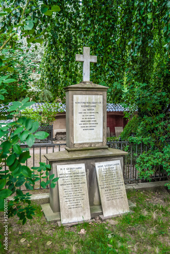 Grave of famous Danish philosopher Soren Kierkegaard in Assistens Cemetery  (Assistens Kirkegård), in central Copenhagen, Denmark. photo