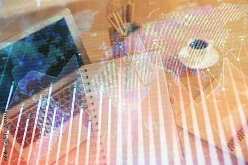 Wallpaper Mural Double exposure of businesswoman hands typing on computer and forex chart hologram drawing. Financial analysis concept. Torontodigital.ca