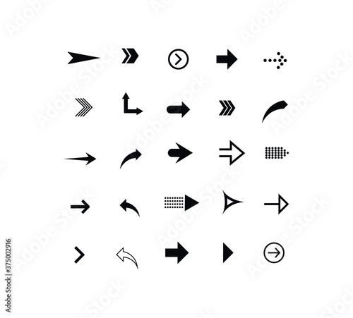 Set of black arrows. Collection of different styles. Vector illustration. © Giovanna