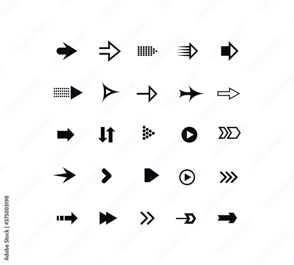 Set of black arrows. Collection of different styles. Vector illustration. Set of black arrows. Collection of different styles. Vector illustration.