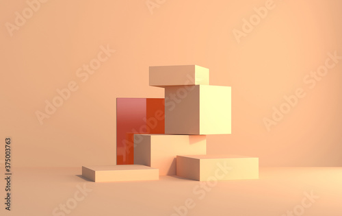 3d platform and cubes biege color for product demonstration © dumuluma