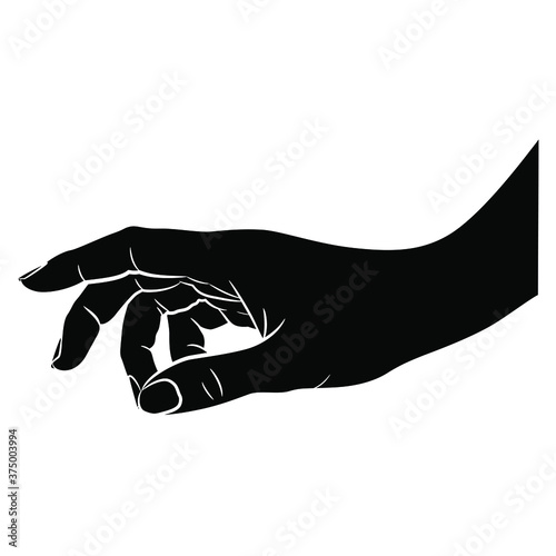 Beautiful female hand in elegant gesture. Black and white silhouette. Cartoon style.