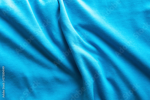 Top view of blue cotton fabric cloth 