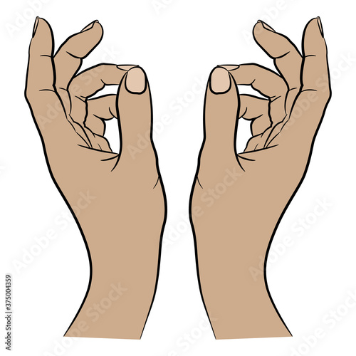 Two raised up human hands. Cartoon style.