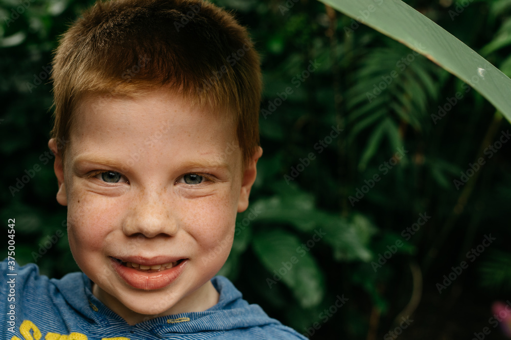 Cute boy hiding in banana plant leaves Cute boy hiding in banana plant leaves