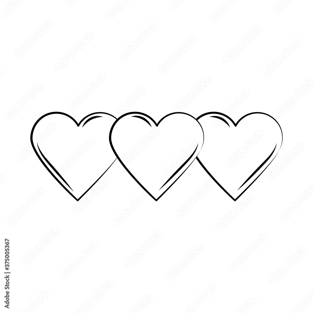 minimalist tattoo hearts love boho line art icon over white background