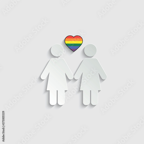 paper Gay  LGBT pride rainbow heart icon people love icon. 