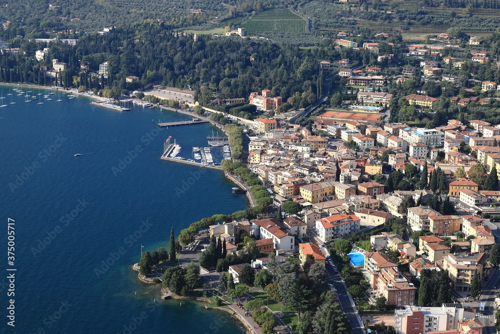 Garda View.  An aerial view from Rocca across the town of Garda.  Garda is a town on the edge of Lake Garda in North East Italy and Rocca is a large hill overlooking the town.