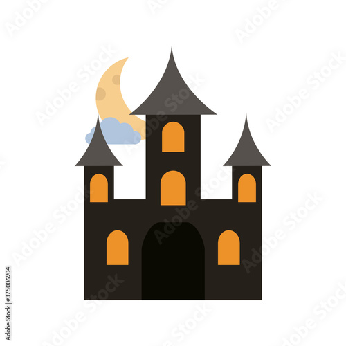 happy halloween, castle moon night trick or treat party celebration flat icon style