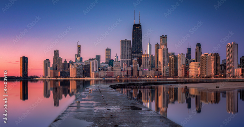 sunset over the city of Chicago