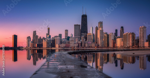 sunset over the city of Chicago photo